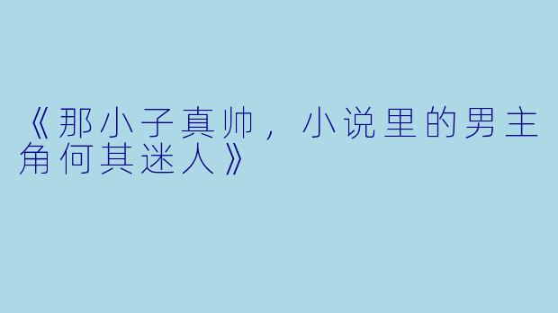 《那小子真帅,小说里的男主角何其迷人》