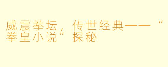 威震拳坛，传世经典——“拳皇小说”探秘