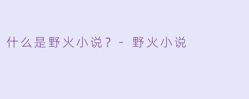 什么是野火小说？