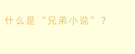 什么是“兄弟小说”？