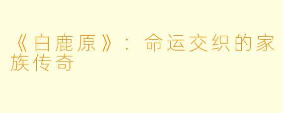 《白鹿原》:命运交织的家族传奇
