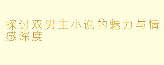 探讨双男主小说的魅力与情感深度
