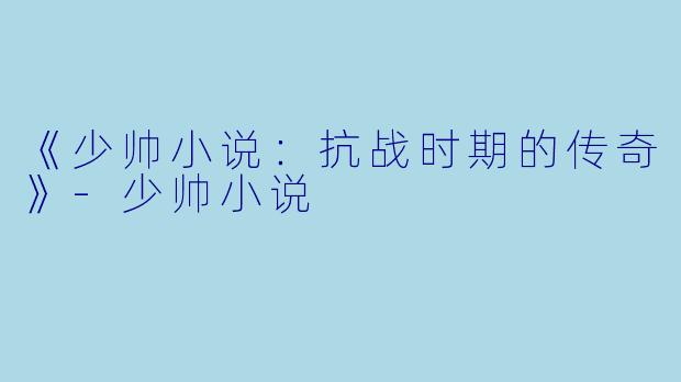 《少帅小说：抗战时期的传奇》-少帅小说