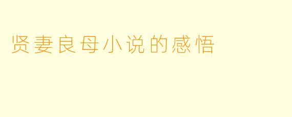 贤妻良母小说的感悟