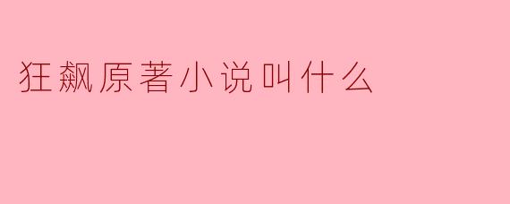 狂飙原著小说叫什么？
