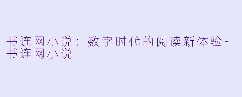书连网小说:数字时代的阅读新体验
