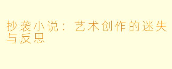 抄袭小说：艺术创作的迷失与反思
