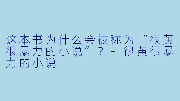 这本书为什么会被称为“很黄很暴力的小说”？