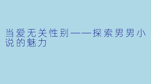 当爱无关性别——探索男男小说的魅力