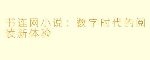 书连网小说：数字时代的阅读新体验