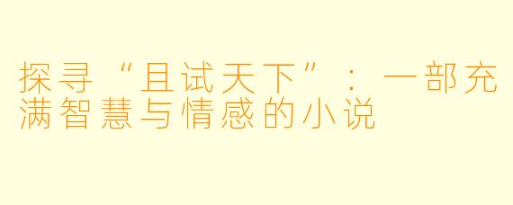 探寻“且试天下”:一部充满智慧与情感的小说