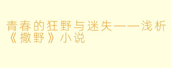 青春的狂野与迷失——浅析《撒野》小说