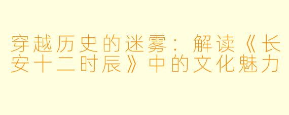 穿越历史的迷雾：解读《长安十二时辰》中的文化魅力