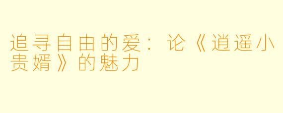 追寻自由的爱:论《逍遥小贵婿》的魅力