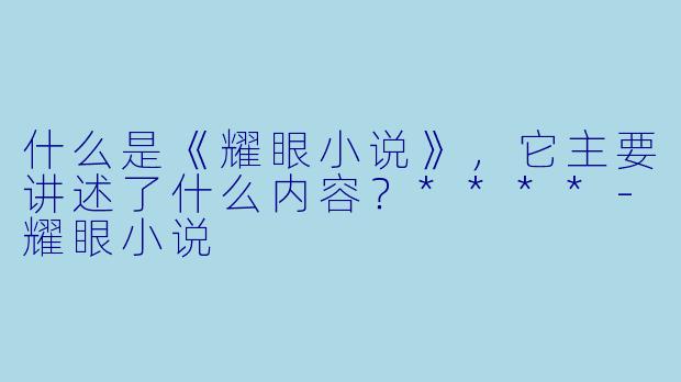 什么是《耀眼小说》,它主要讲述了什么内容?****