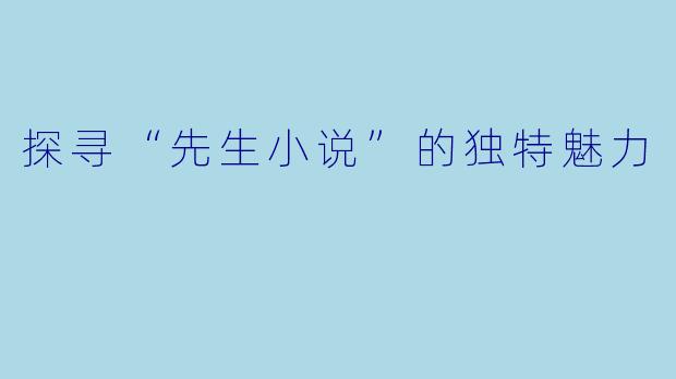 探寻“先生小说”的独特魅力