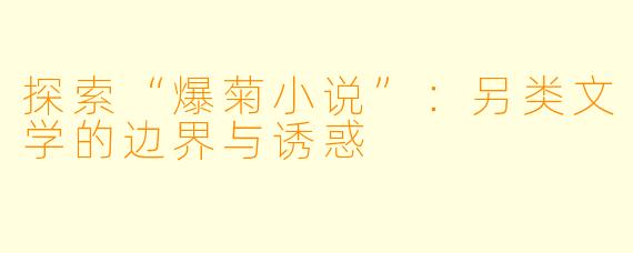 探索“爆菊小说”：另类文学的边界与诱惑