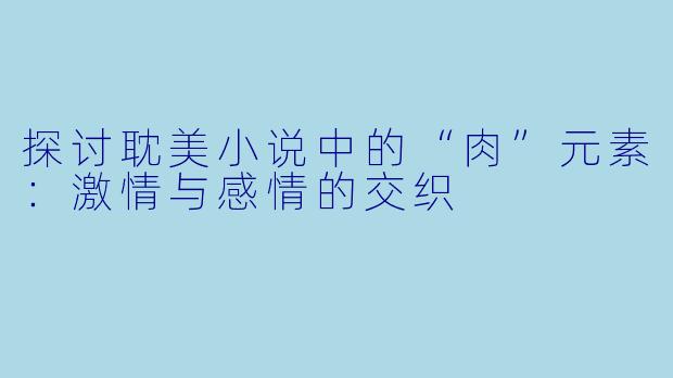 探讨耽美小说中的“肉”元素：激情与感情的交织