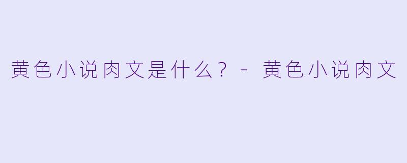 黄色小说肉文是什么?