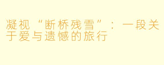 凝视“断桥残雪”:一段关于爱与遗憾的旅行
