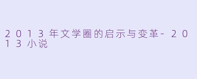 2013年文学圈的启示与变革-2013小说