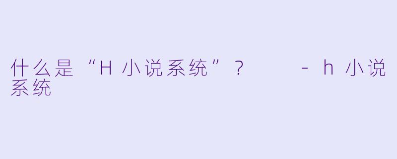 什么是“H小说系统”？  