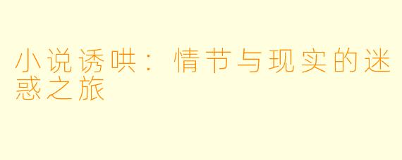 小说诱哄:情节与现实的迷惑之旅