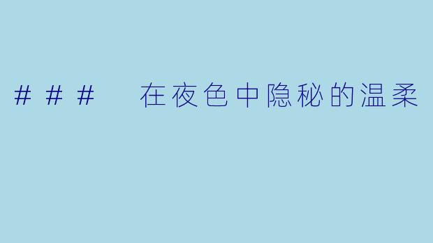 ### 在夜色中隐秘的温柔