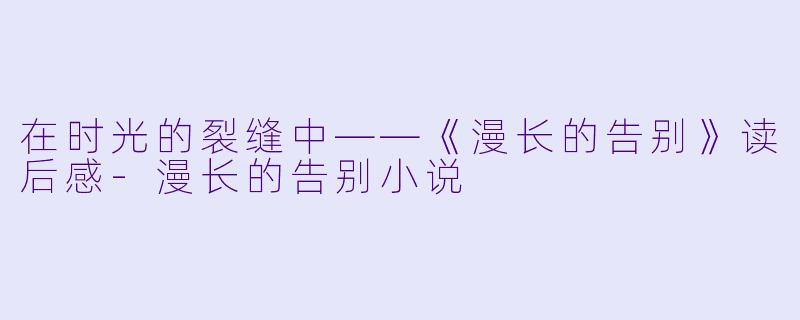 在时光的裂缝中——《漫长的告别》读后感