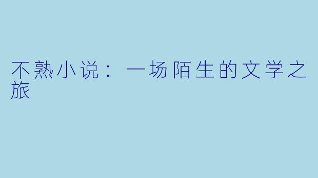 不熟小说:一场陌生的文学之旅
