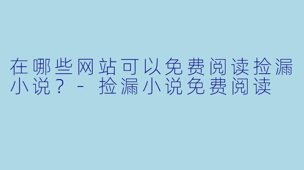 在哪些网站可以免费阅读捡漏小说？