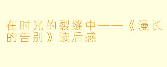 在时光的裂缝中——《漫长的告别》读后感