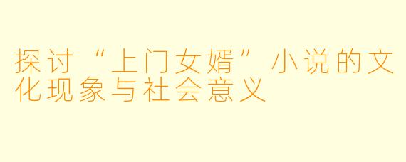 探讨“上门女婿”小说的文化现象与社会意义