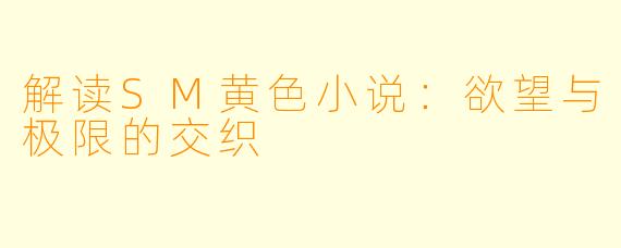 解读SM黄色小说:欲望与极限的交织
