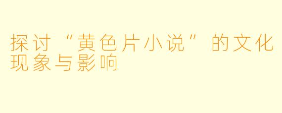 探讨“黄色片小说”的文化现象与影响