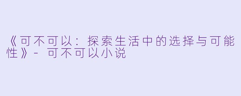 《可不可以：探索生活中的选择与可能性》-可不可以小说