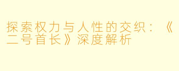 探索权力与人性的交织:《二号首长》深度解析