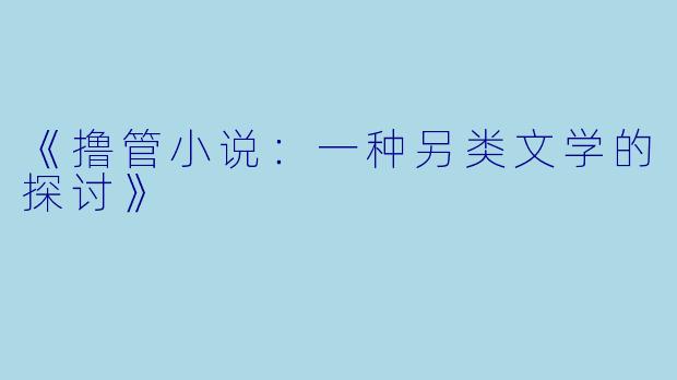 《撸管小说：一种另类文学的探讨》