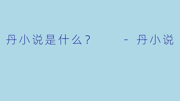 丹小说是什么？  