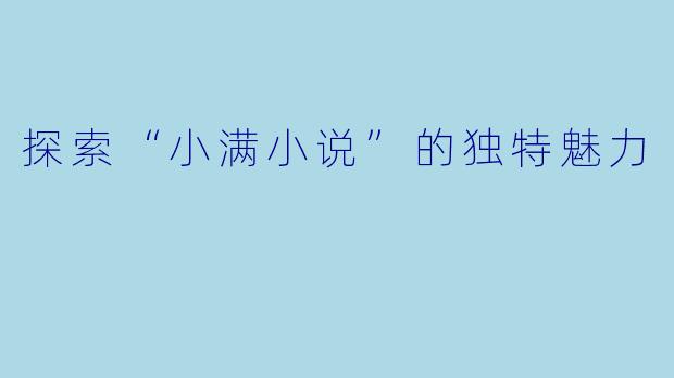 探索“小满小说”的独特魅力