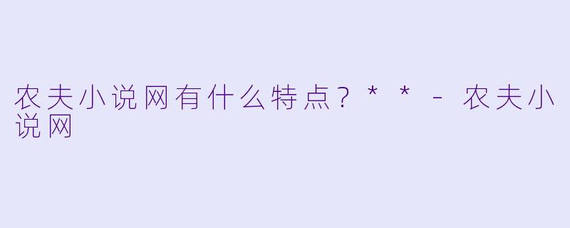 农夫小说网有什么特点?**