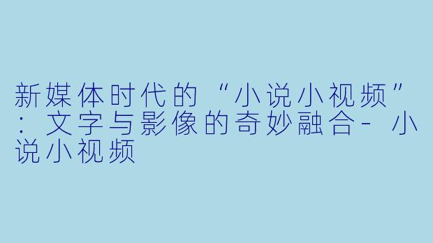 新媒体时代的“小说小视频”：文字与影像的奇妙融合