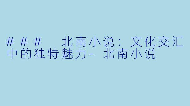 ### 北南小说:文化交汇中的独特魅力