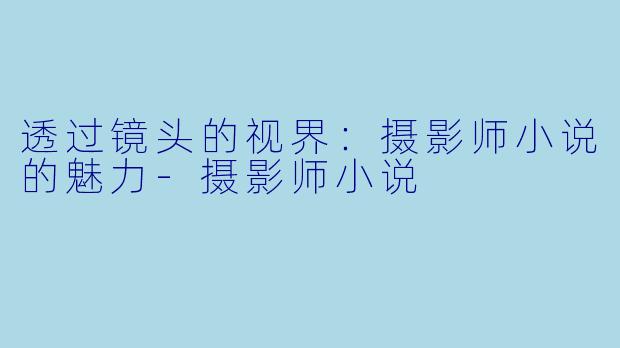 透过镜头的视界：摄影师小说的魅力-摄影师小说
