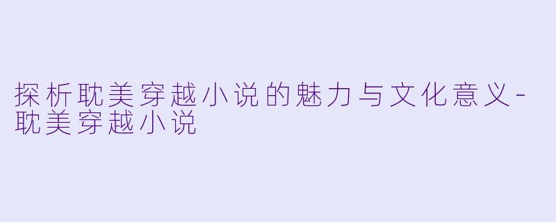 探析耽美穿越小说的魅力与文化意义