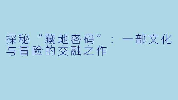 探秘“藏地密码”：一部文化与冒险的交融之作