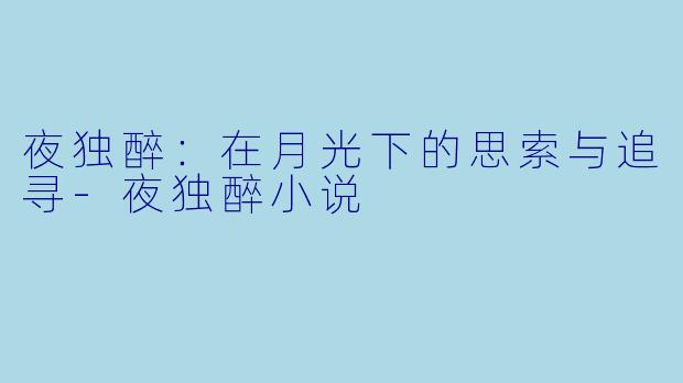 夜独醉:在月光下的思索与追寻