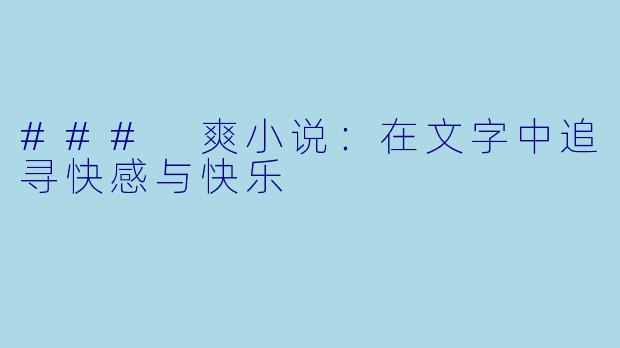 ### 爽小说：在文字中追寻快感与快乐