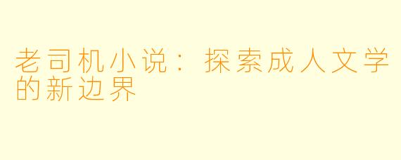 老司机小说：探索成人文学的新边界