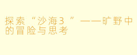 探索“沙海3”——旷野中的冒险与思考